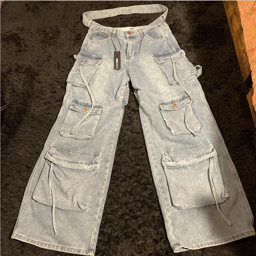 Fashion Nova Blue Flare Wide Leg Jeans